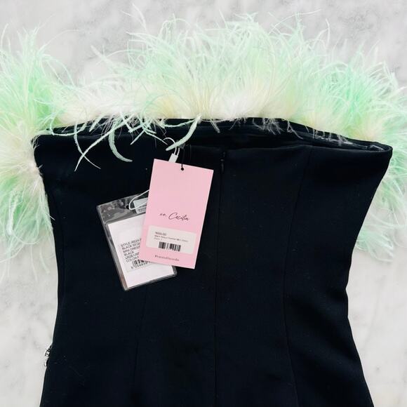 Self-Portrait Black Feather & Crystal Mini Dress NEW Size 2 Cocktail Party Prom - Picture 6 of 9